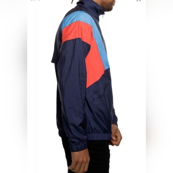 Vintage Champion Navy Striped Nylon Warmup Windbreaker Jacket Imperial Indigo - Picture 5 of 13